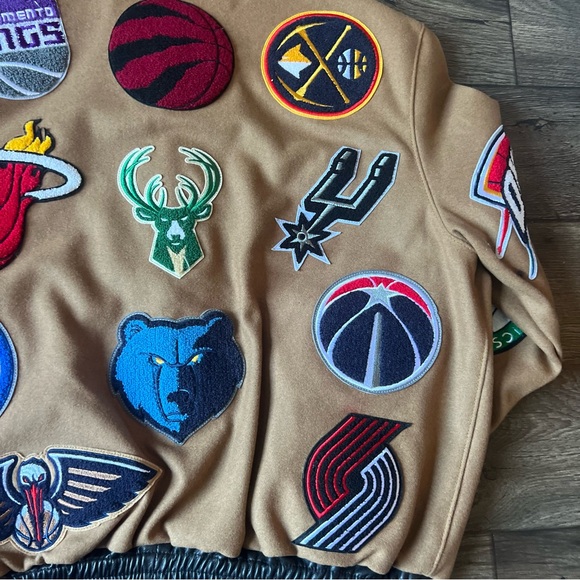 Jeff Hamilton Men's NBA Collage Wool Leather Jacket Brown Size XL SIGNED NEW - Picture 6 of 14